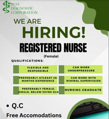 Jobtalk - Registered Nurse vacancy in Quezon City! Hiring by Best Diagnostic Corp.
