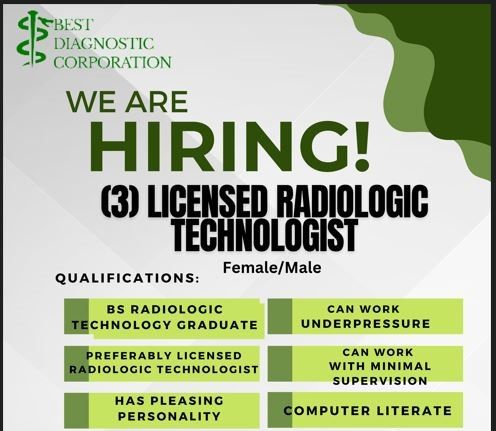 Jobtalk - Radiologic Technologist vacancy in Parañaque! Hiring by Best Diagnostic Corp.