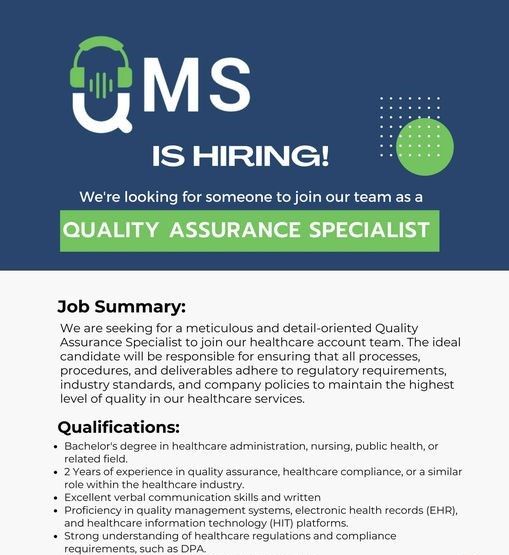Jobtalk - Quality Assurance Specialist vacancy in Cainta! Hiring by QMS Manila Inc.