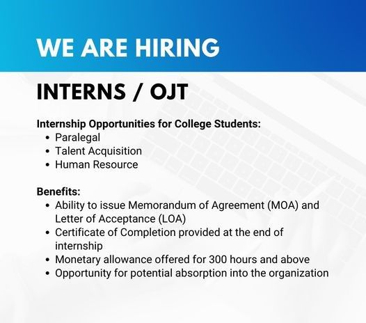 Jobtalk - Paralegal Intern vacancy in Parañaque! Hiring by Lacerta Shipping Agencies Phils, Inc.