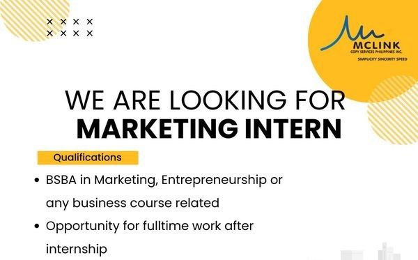 Jobtalk - Marketing Associate Intern vacancy in Pasig! Hiring by Mclink Copy Services Phil Inc.