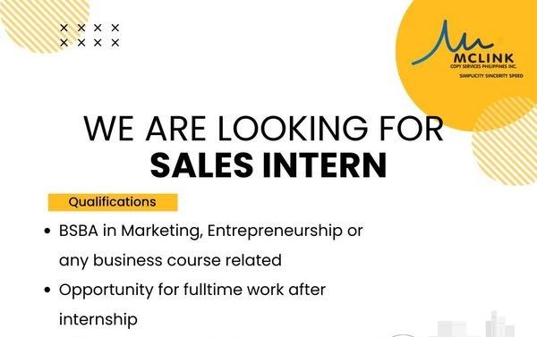 Jobtalk - Sales Representative Intern vacancy in Pasig! Hiring by Mclink Copy Services Phil Inc.