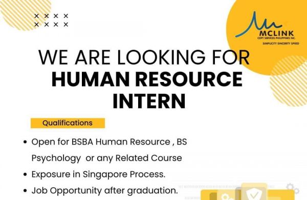 Jobtalk - HR Staff Intern vacancy in Pasig! Hiring by Mclink Copy Services Phil Inc.