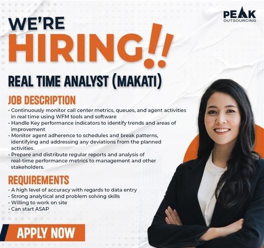 Jobtalk - Real Time Analyst vacancy in Makati! Hiring by Peak Outsourcing Inc.