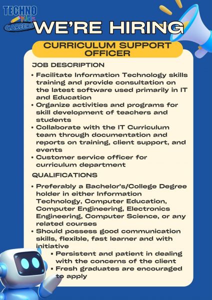 Jobtalk - Curriculum Consultant vacancy in Malate! Hiring by TECHNOKids Philippines