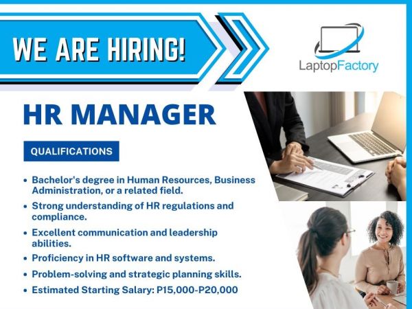 Jobtalk - HR Manager vacancy in Quezon City! Hiring by Laptop Factory