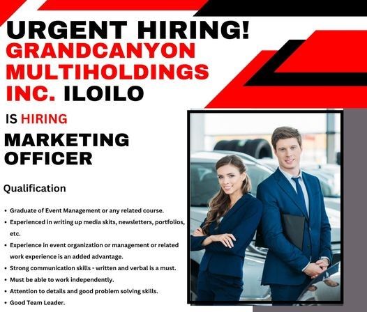 Jobtalk - Marketing Officer vacancy in Iloilo City! Hiring by Grand Canyon Multi Holdings, Inc.