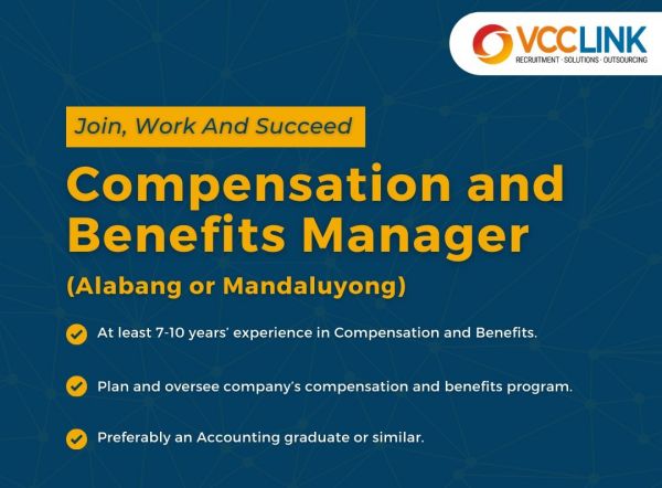 Jobtalk - Compensation and Benefits Manager vacancy in Muntinlupa! Hiring by VCC Link, Inc.