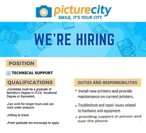 Jobtalk - Technical Support Specialist vacancy in Quezon City! Hiring by Picture City International, Inc.