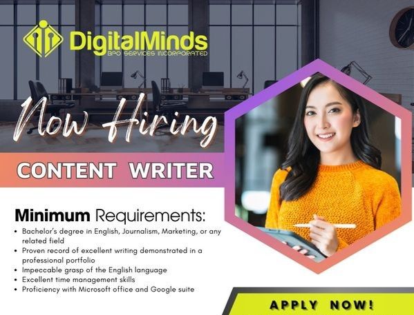 Jobtalk - Content Writer vacancy in Naga City! Hiring by Digital Minds BPO