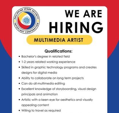 Jobtalk - Multimedia Artist vacancy in Pasig! Hiring by Philippine Spark Security Infoplant Corporation