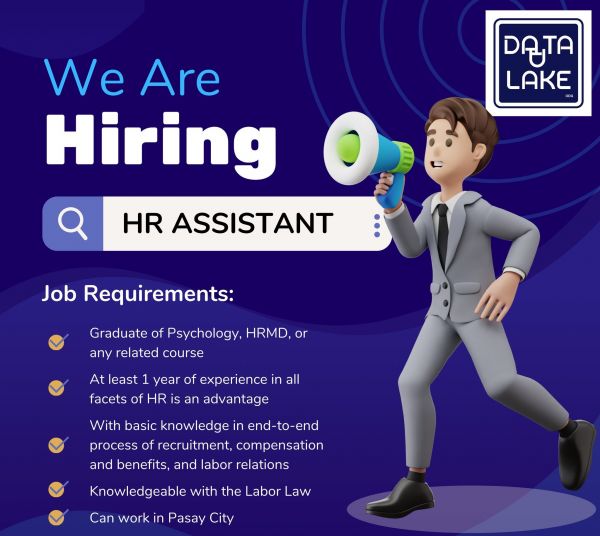 Jobtalk - HR Assistant vacancy in Pasay! Hiring by Data Lake Inc.
