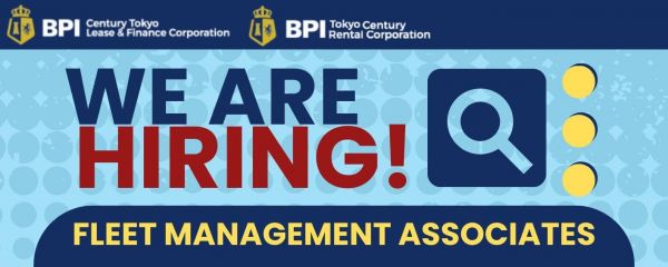 Jobtalk - Fleet Associate vacancy in Makati! Hiring by BPI Tokyo Century Rental Corporation