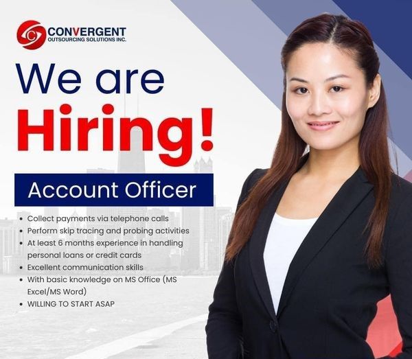 Jobtalk - Accounts Officer vacancy in Quezon City! Hiring by Convergent Outsourcing Solutions Inc.