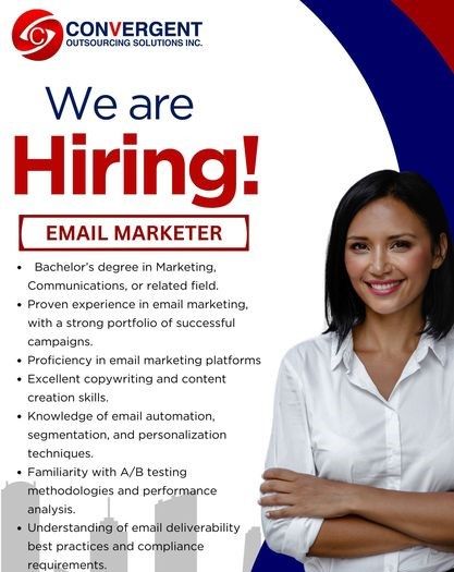 Jobtalk - Email Marketer vacancy in Quezon City! Hiring by Convergent Outsourcing Solutions Inc.