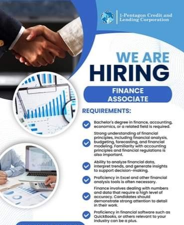 Jobtalk - Finance Associate vacancy in Malate! Hiring by 1-Pentagon Credit and Lending Corporation