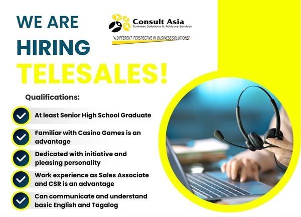 Jobtalk - Telephone Sales Representative vacancy in Bonifacio Global City! Hiring by Consult Asia Business Solutions and Advisory Services
