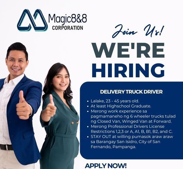 Jobtalk - Truck Driver vacancy in San Fernando City! Hiring by Magic 8 and 8 Corporation
