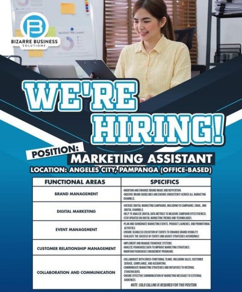 Jobtalk - Marketing Assistant vacancy in Angeles City! Hiring by Bizzare Business Solutions