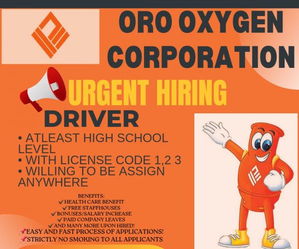 Driver vacancy in San Fernando City! Hiring by Oro Oxygen Corporation ...