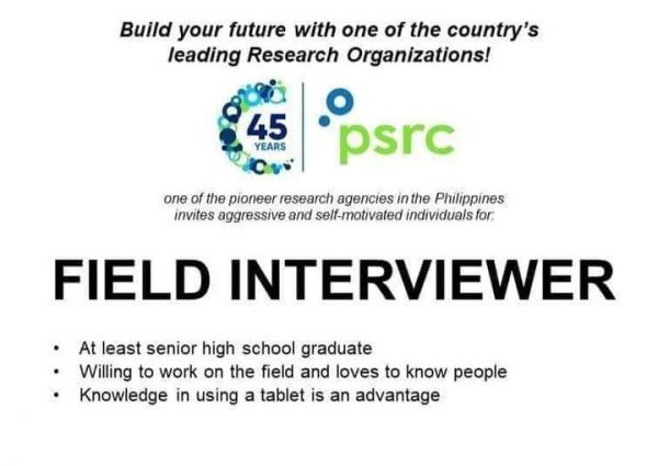 Jobtalk - Field Interviewer needed for  field work in Pampanga area