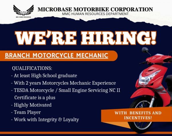 Jobtalk - Motorcycle Mechanic vacancy in Mabalacat City! Hiring by Microbase Motorbike Corporation