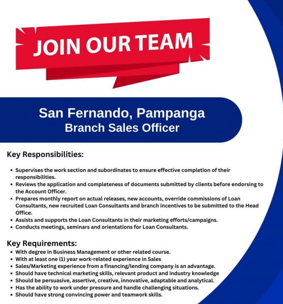 Jobtalk - Sales Officer vacancy in San Fernando City! Hiring by Asialink Finance Corporation