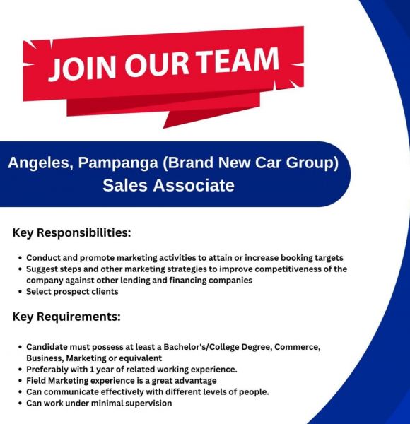 Jobtalk - Sales Associate vacancy in Angeles City! Hiring by Asialink Finance Corporation
