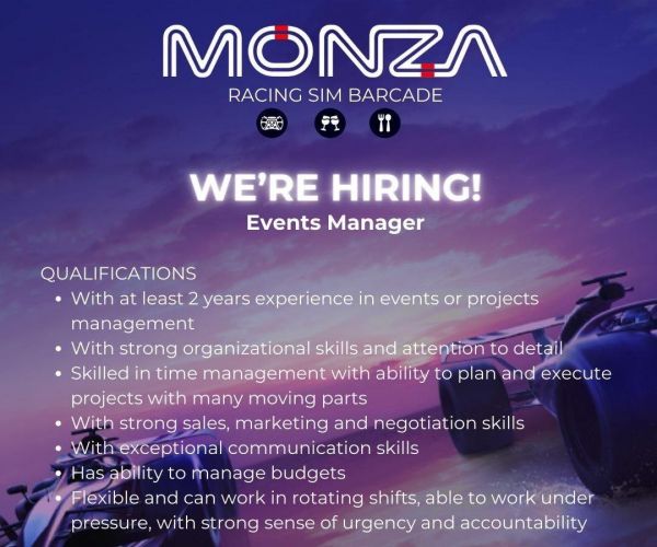 Jobtalk - Events Manager vacancy in Pasig! Hiring by Monza Barcade
