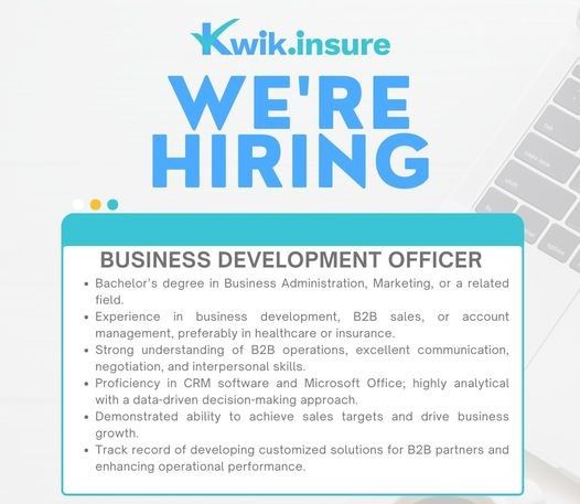 Jobtalk - Business Development Officer vacancy in Bonifacio Global City! Hiring by Kwik Insure