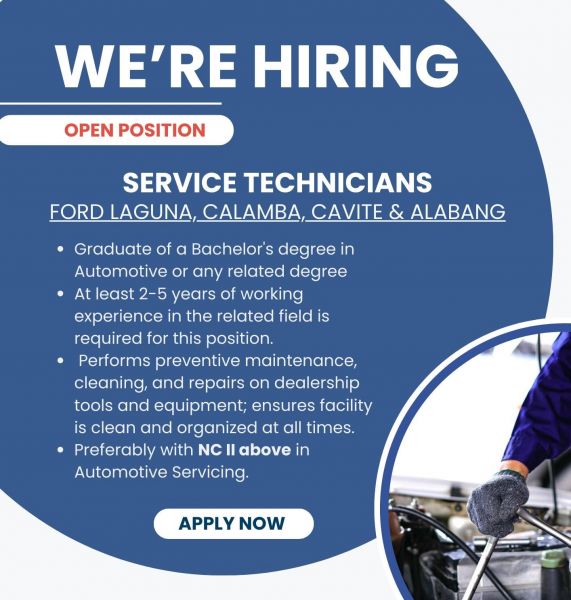 Jobtalk - Service Technician vacancy in Muntinlupa! Hiring by Dearborn Motors Co. Inc.