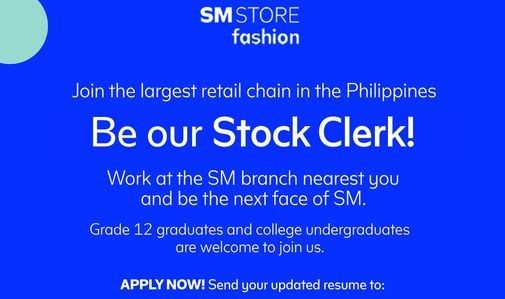 Jobtalk - Stock Clerk vacancy in Taytay! Hiring by The SM Store