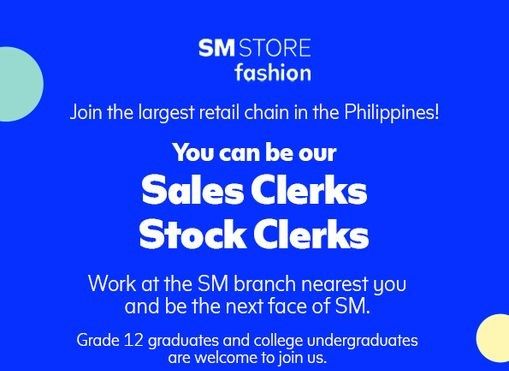 Jobtalk - Stock Clerk vacancy in Mandaluyong! Hiring by The SM Store