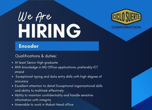 Jobtalk - Encoder vacancy in Makati! Hiring by Ciclo Suerte Corporation