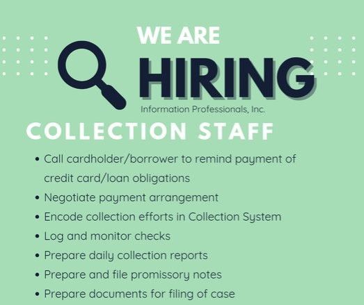 Jobtalk - Collection Agent vacancy in Cebu City! Hiring by Information Professionals, Inc.
