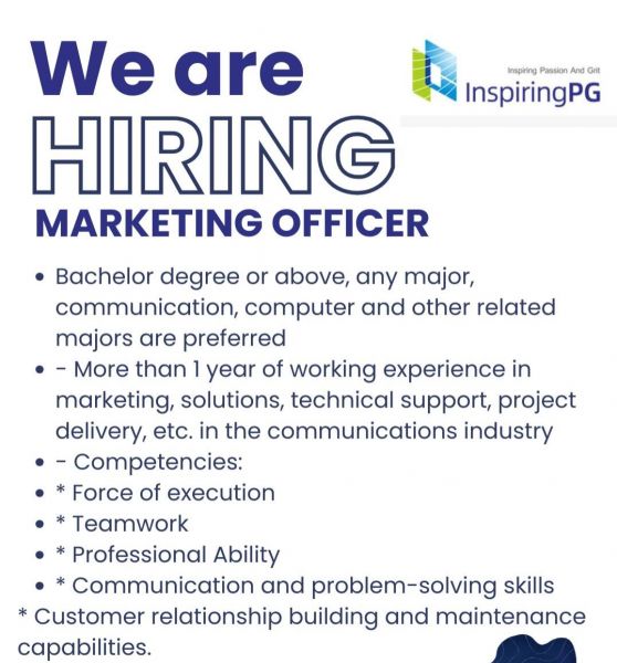 Jobtalk - Marketing Officer vacancy in Bonifacio Global City! Hiring by InspiringPG Inc.