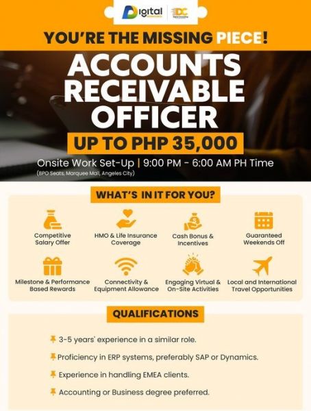 Jobtalk - Accounts Receivable Officer vacancy in Angeles City! Hiring by Digital Consulting PH