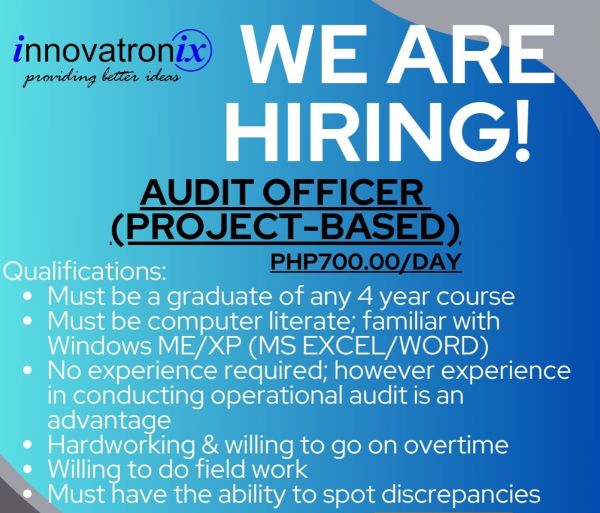 Jobtalk - Audit Officer vacancy in Antipolo City! Hiring by Tronix Imaging Center