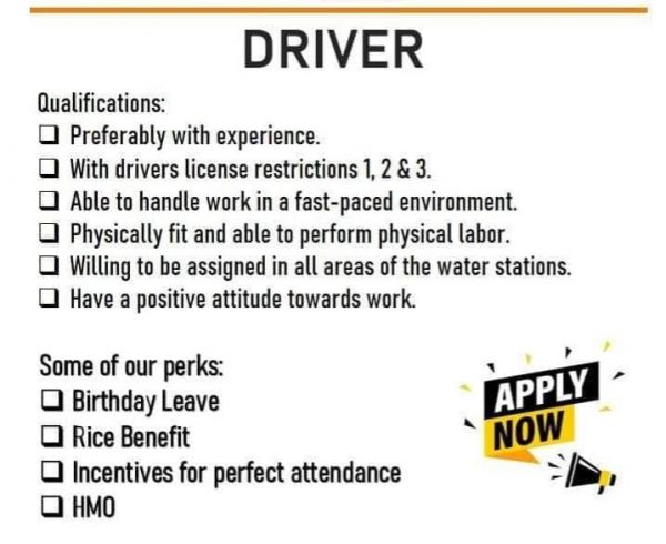 Jobtalk - Driver vacancy in Tuguegarao City! Hiring by Ayischa Water Station