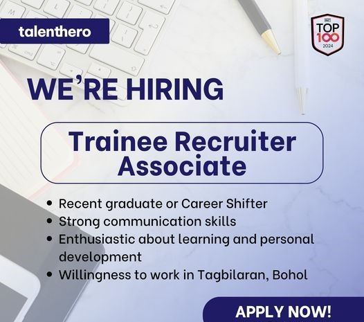 Jobtalk - Recruitment Associate Trainee vacancy in Tagbilaran City! Hiring by Talenthero