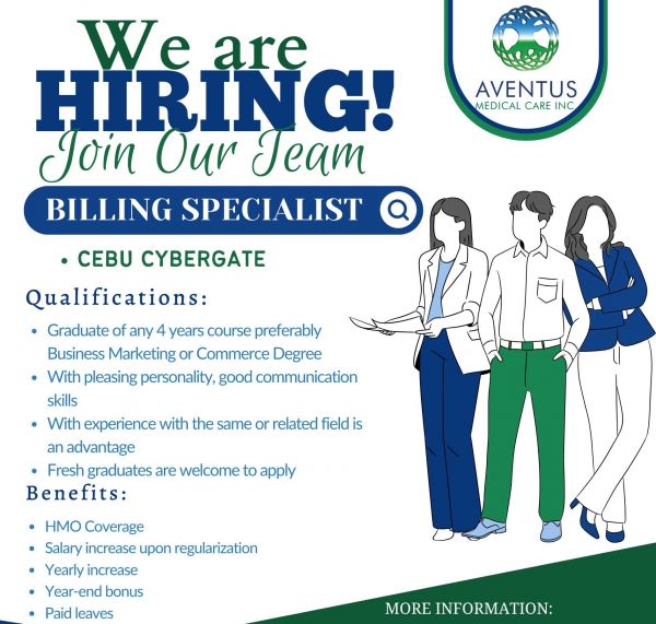 Jobtalk - Receptionist vacancy in Cebu City! Hiring by Aventus Medical Care, Inc.
