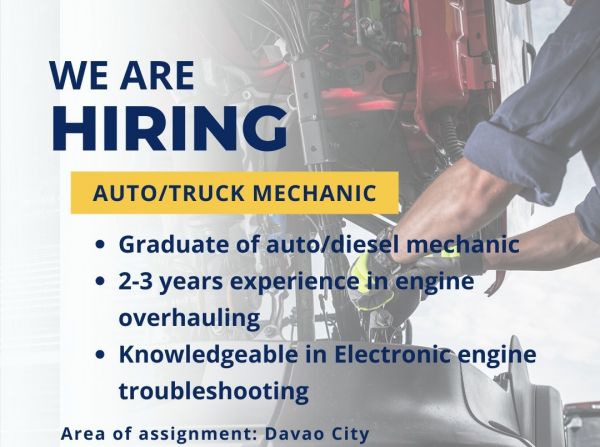 Jobtalk - Auto Mechanic vacancy in Davao City! Hiring by Sonic Sales & Distribution, Inc.