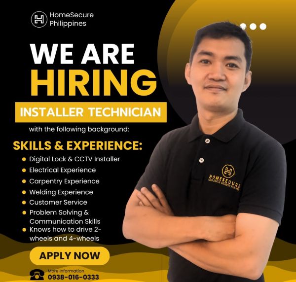 Jobtalk - Installer vacancy in Parañaque! Hiring by HomeSecure Security System Services