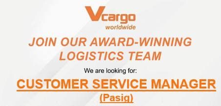 Jobtalk - Customer Service Manager vacancy in Pasig! Hiring by Vcargo Worldwide