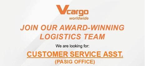 Jobtalk - Customer Service Assistant vacancy in Pasig! Hiring by Vcargo Worldwide