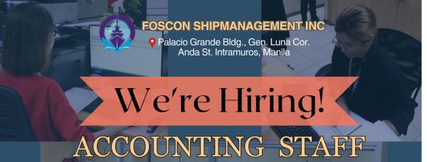 Jobtalk - Accounting Staff vacancy in Intramuros! Hiring by FOSCON Shipmanagement Inc.