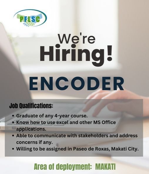 Jobtalk - Encoder vacancy in Makati! Hiring by People First Labor Service Cooperative