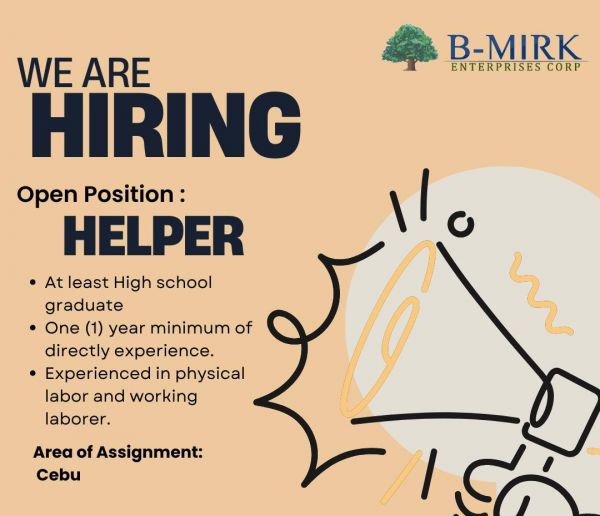 Jobtalk - Delivery Helper vacancy in Cebu City! Hiring by B-Mirk Enterprises Corp.