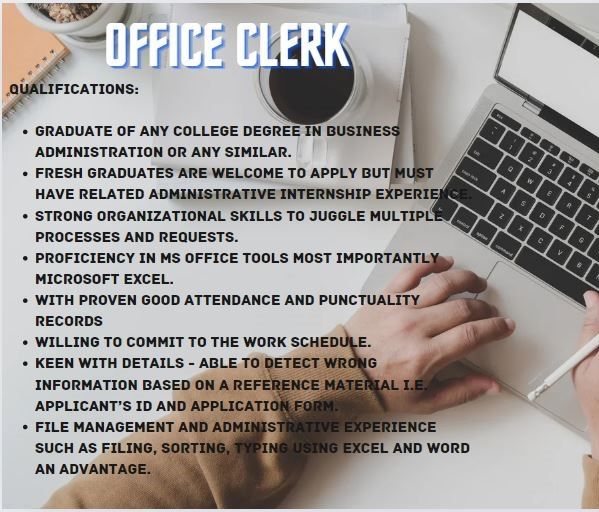 Jobtalk - Office Clerk vacancy in Makati! Hiring by Hunter's Hub Inc.