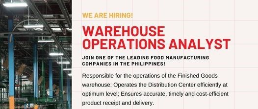 Jobtalk - Warehouse Operations Analyst vacancy in Porac! Hiring by Monde Nissin Corporation